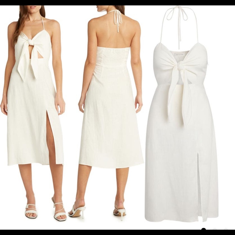 White cotton halter slit dress